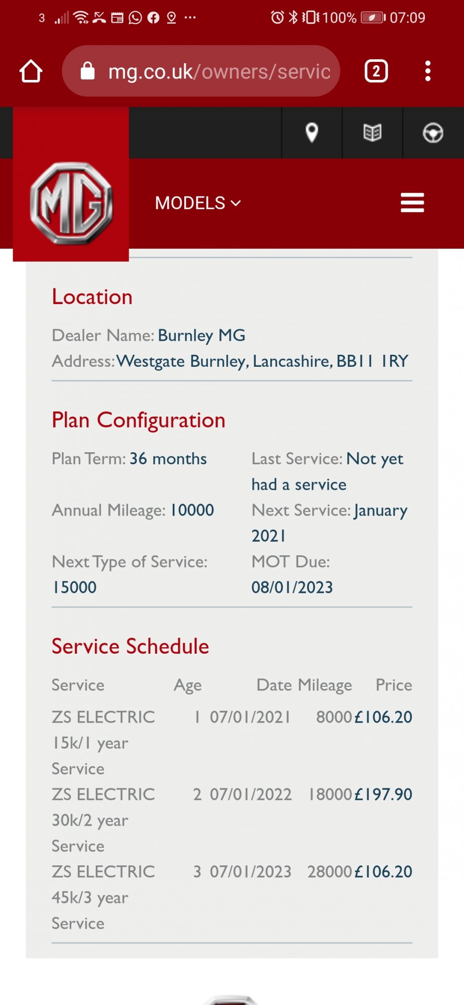 Mg zs store ev maintenance cost